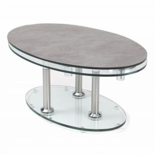 Table basse DOUBLE CÉRAMIQUE CIMENT couleur gris à plateaux pivotants en verre 